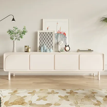 Minimalist Beige Wooden TV Stand with Cabinet for Living Room Image - 9