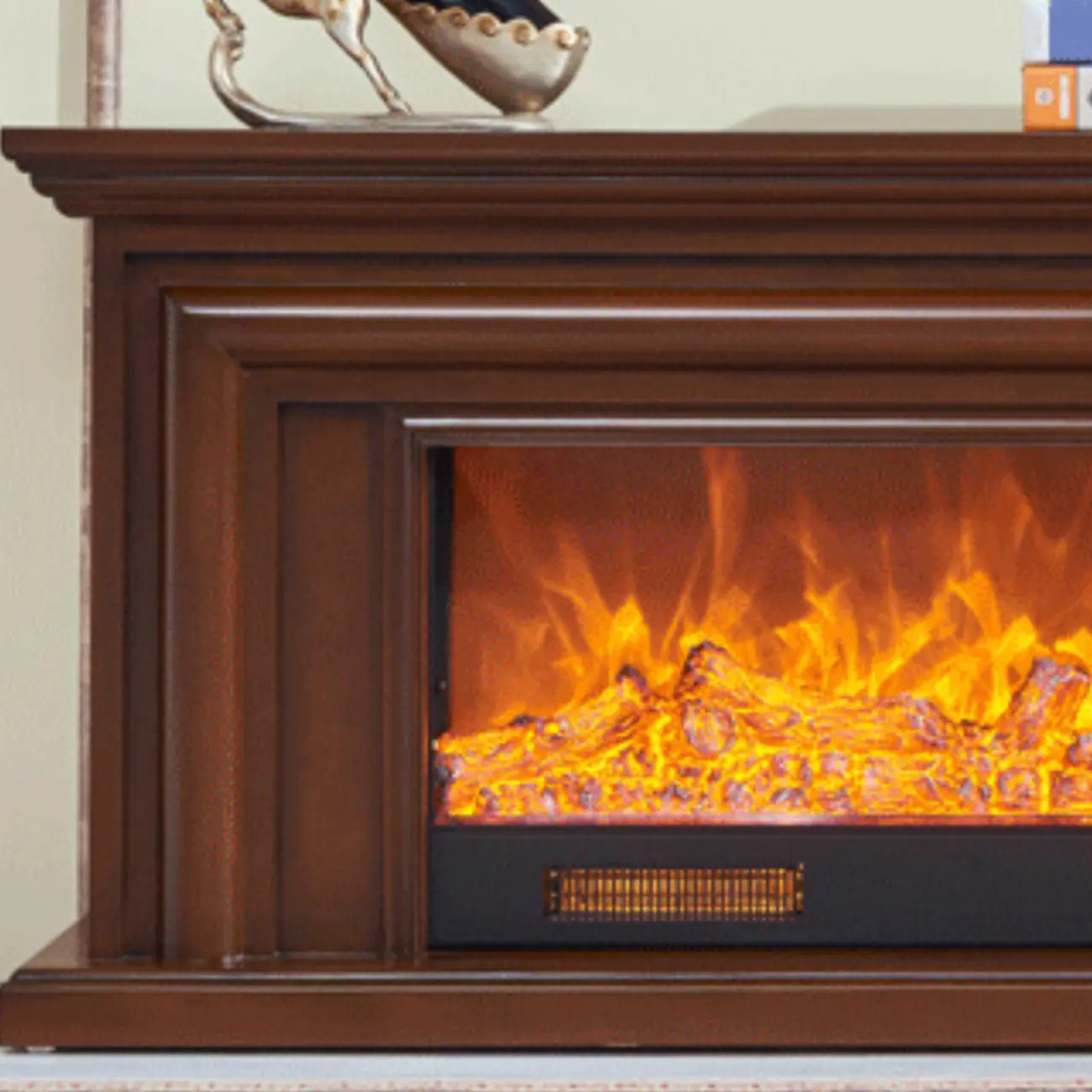 Vintage Wooden Rectangular TV Stand with Fireplace for Home Image - 8 | homeyfad