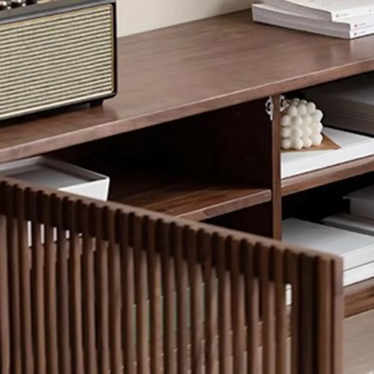 Traditional Rectangle Wooden TV Stand with Cabinets for Home Image - 5