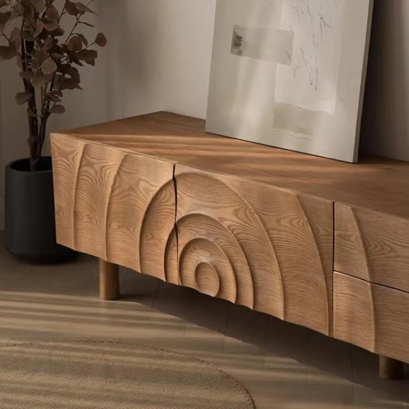 Modern Rectangle Ash Wooden TV Stand with Drawers for Home Image - 3 | homeyfad