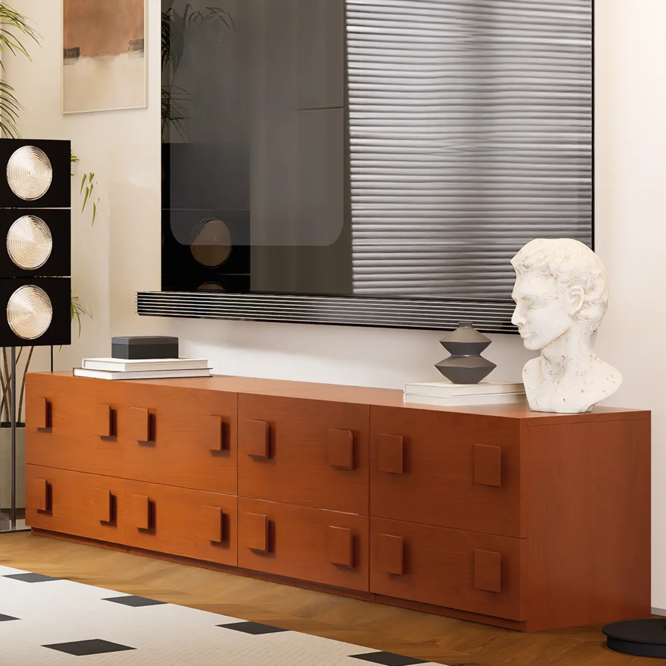 Modern Wooden TV Stand with Gate Doors for Living Room Image - 1 | homeyfad