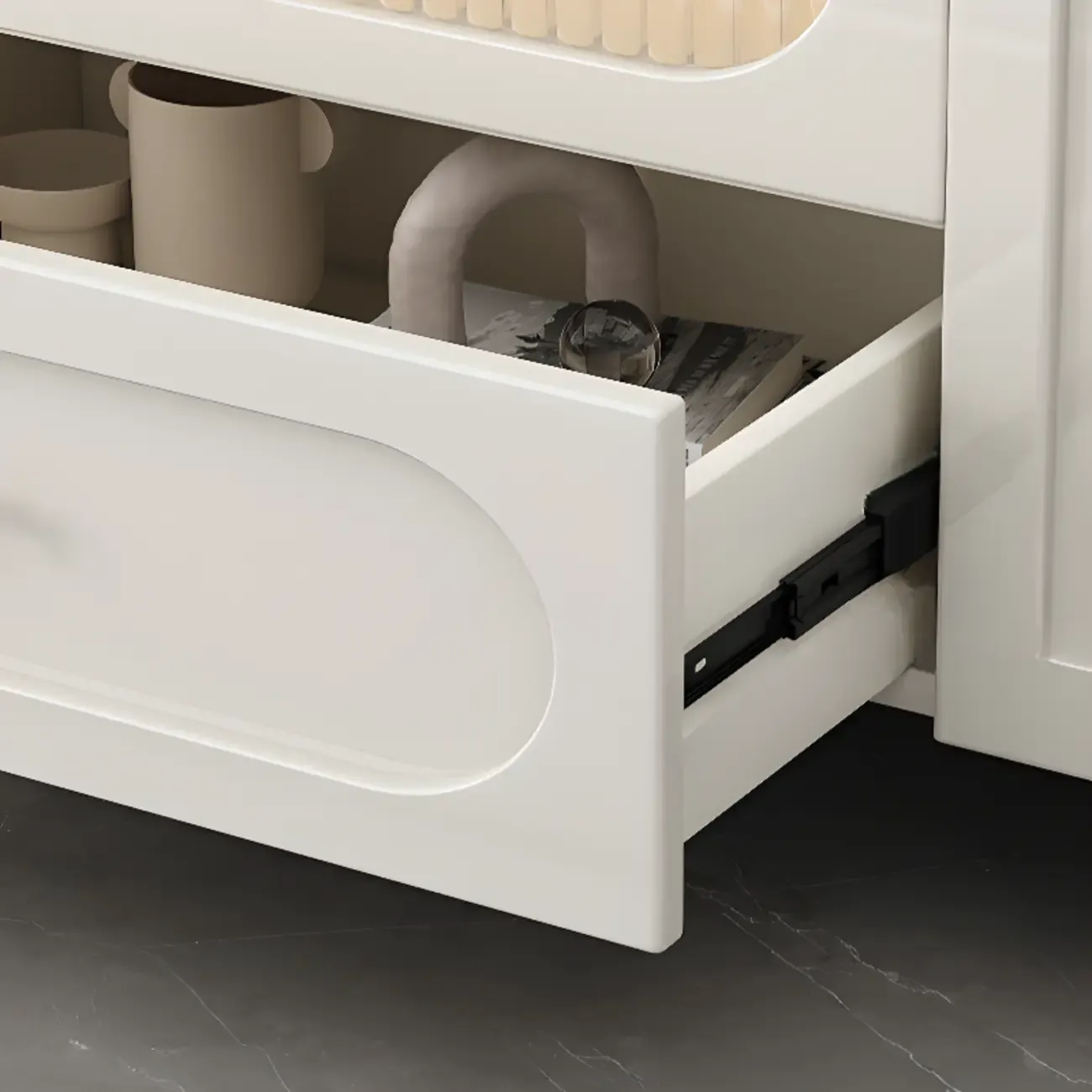 Elegant Stone TV Stand with Cabinets and Flex Shelves for Home Image - 9