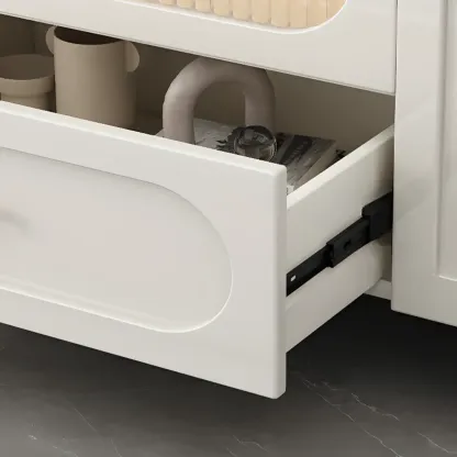 Elegant Stone TV Stand with Cabinets and Flex Shelves for Home Image - 9