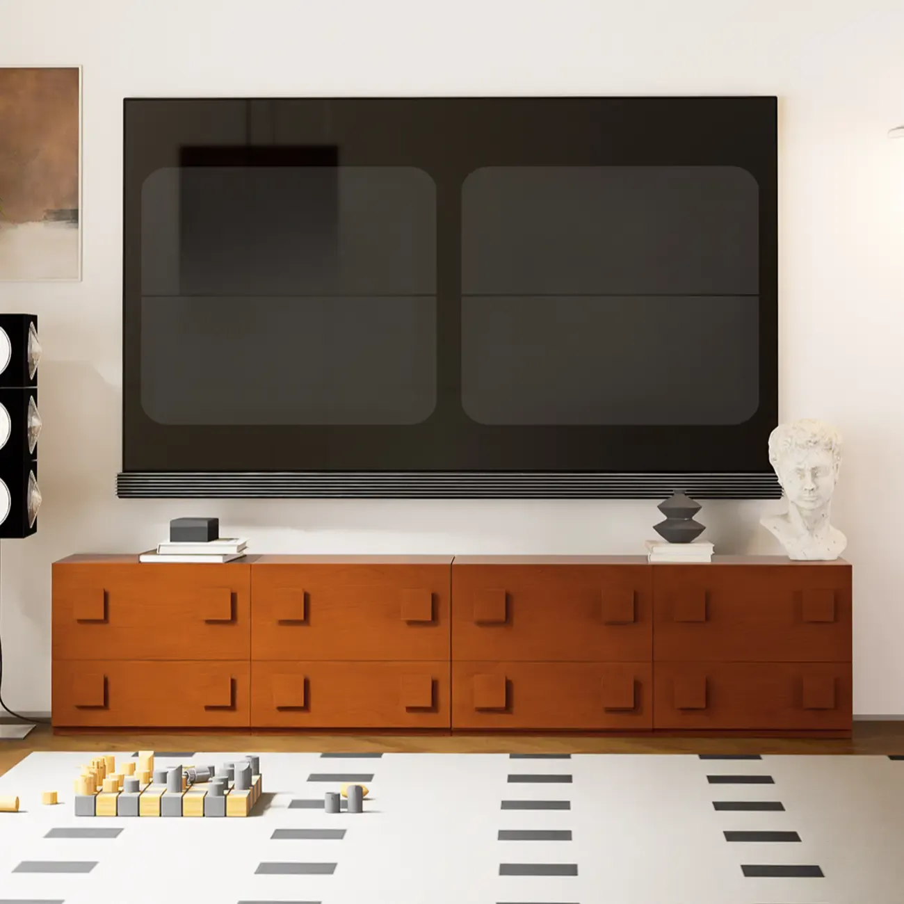 Modern Wooden TV Stand with Gate Doors for Living Room Image - 4