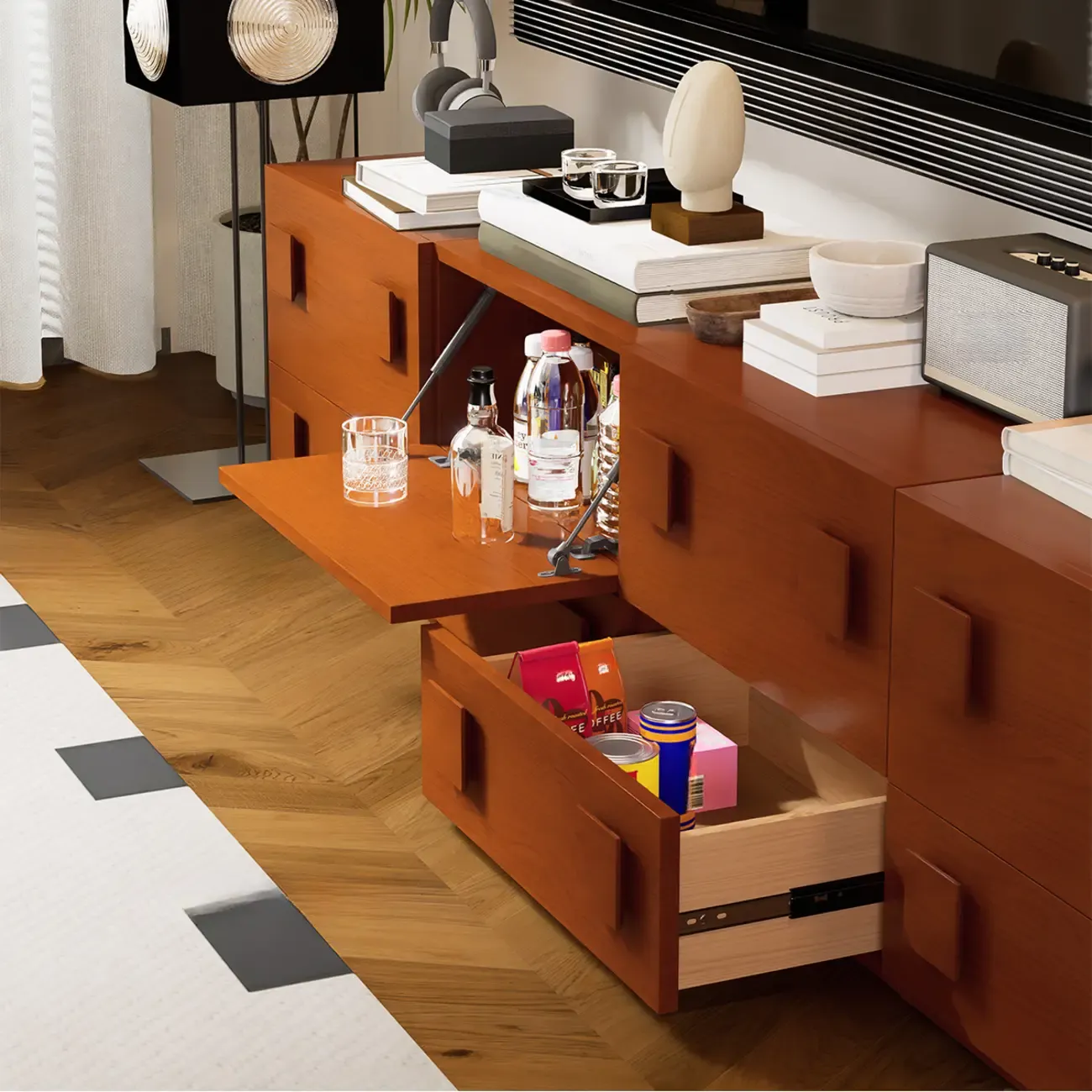 Modern Wooden TV Stand with Gate Doors for Living Room Image - 5