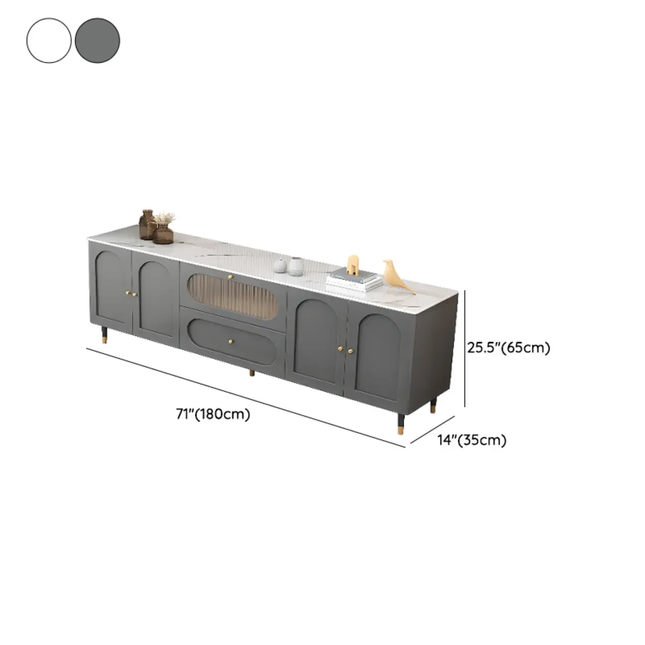 Elegant Stone TV Stand with Cabinets and Flex Shelves for Home Image - 15