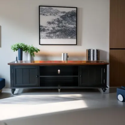 Traditional RubberWood TV Stand with Open Storage and Shelves Image - 2