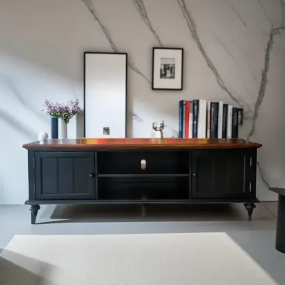 Traditional RubberWood TV Stand with Open Storage and Shelves Image - 3