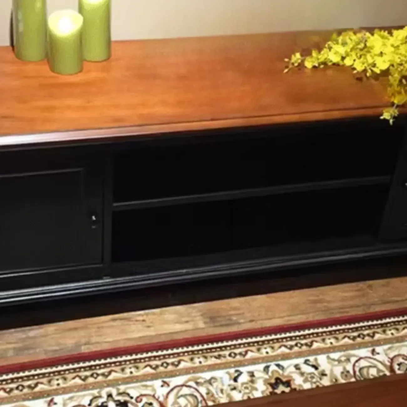 Traditional RubberWood TV Stand with Open Storage and Shelves Image - 8