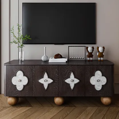 Vintage Rectangle Wooden TV Stand with Unique Doors for Home Image - 1