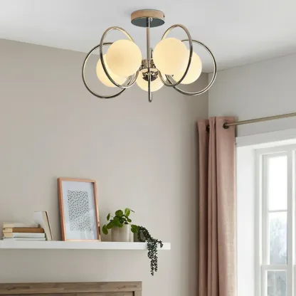 Modern Chrome Semi Flush Ceiling Light for Living Room Image - 1