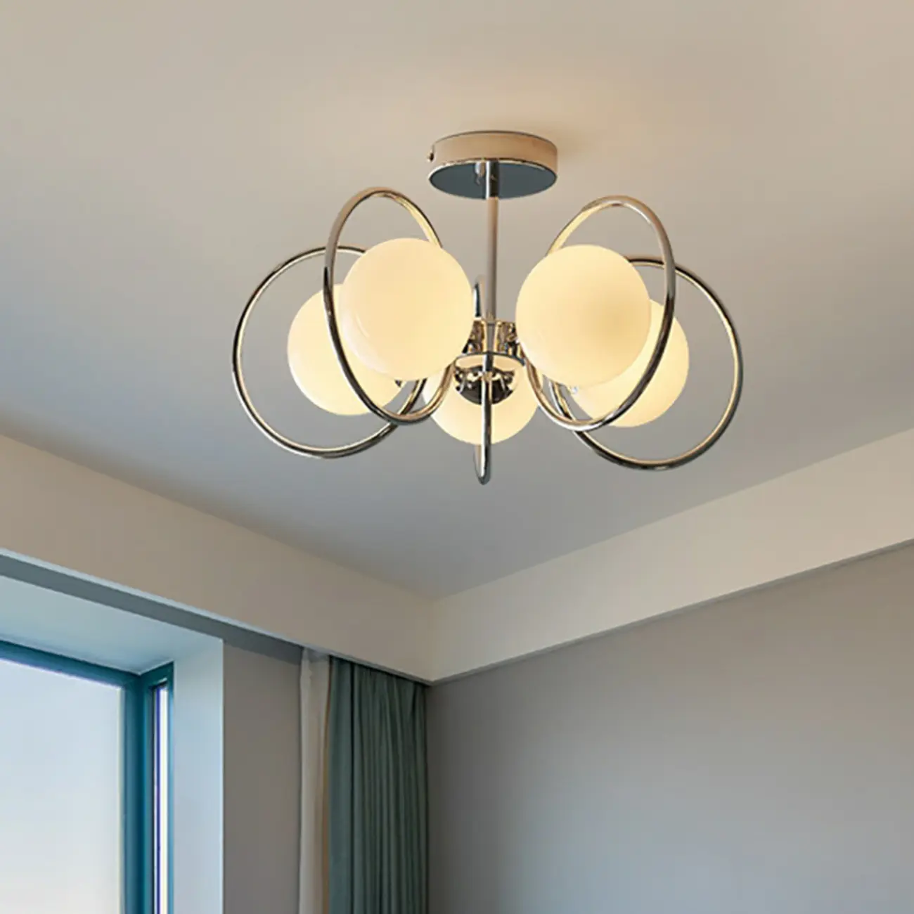 Modern Chrome Semi Flush Ceiling Light for Living Room Image - 2 | homeyfad