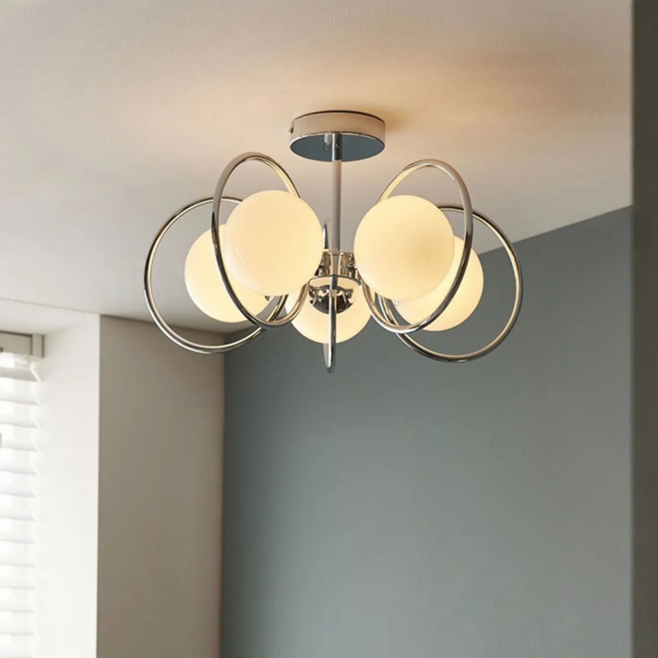 Modern Chrome Semi Flush Ceiling Light for Living Room Image - 5 | homeyfad