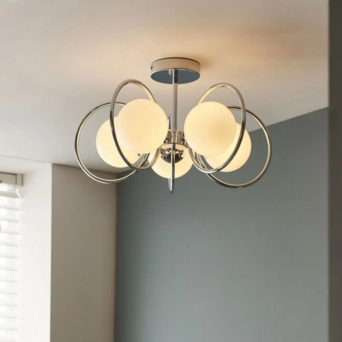 Modern Chrome Semi Flush Ceiling Light for Living Room Image - 5