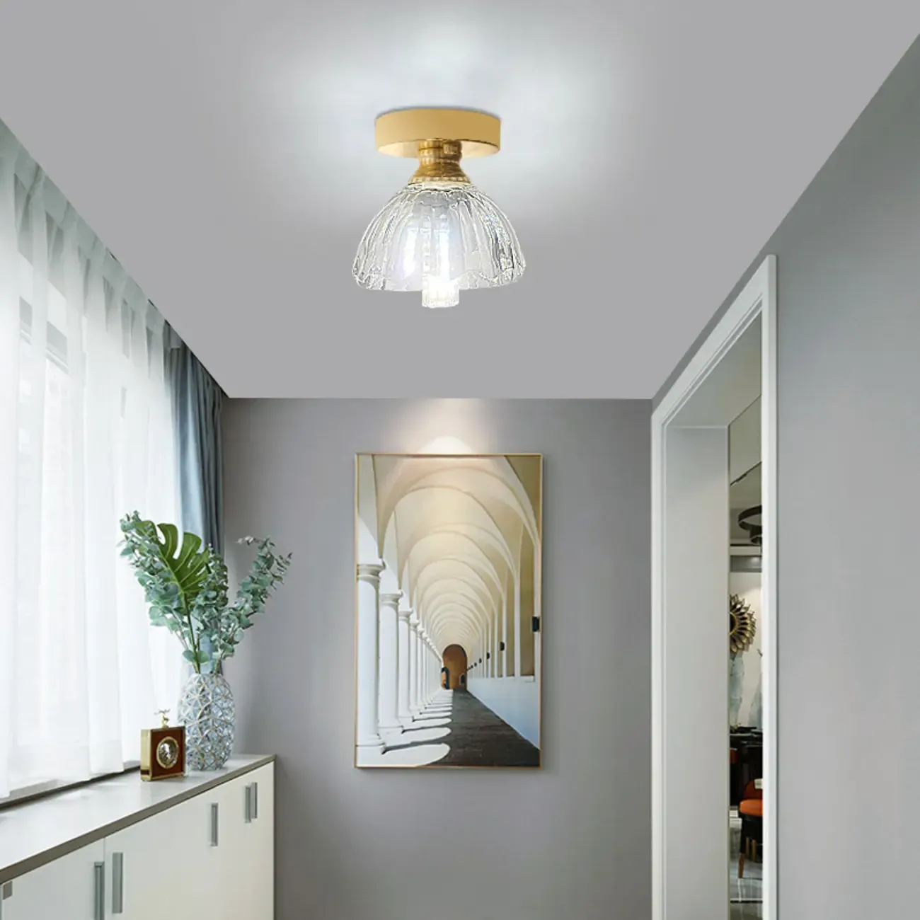 Vintage Wavy-Shaped Semi Flush Ceiling Light for Living Area