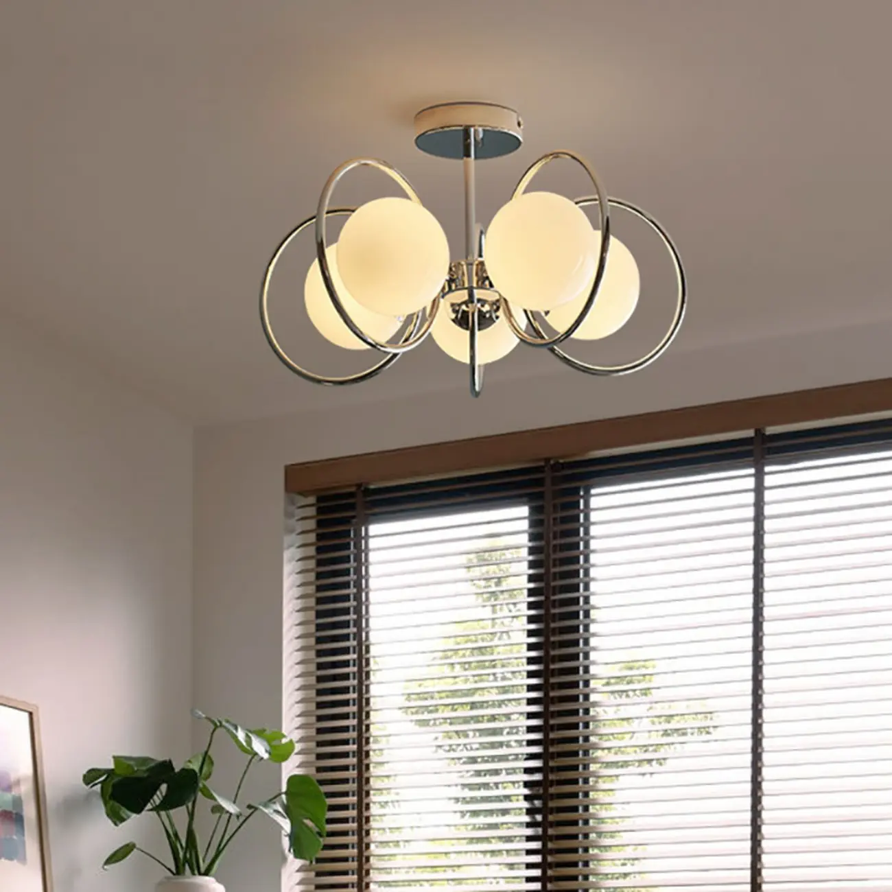 Modern Chrome Semi Flush Ceiling Light for Living Room Image - 10 | homeyfad