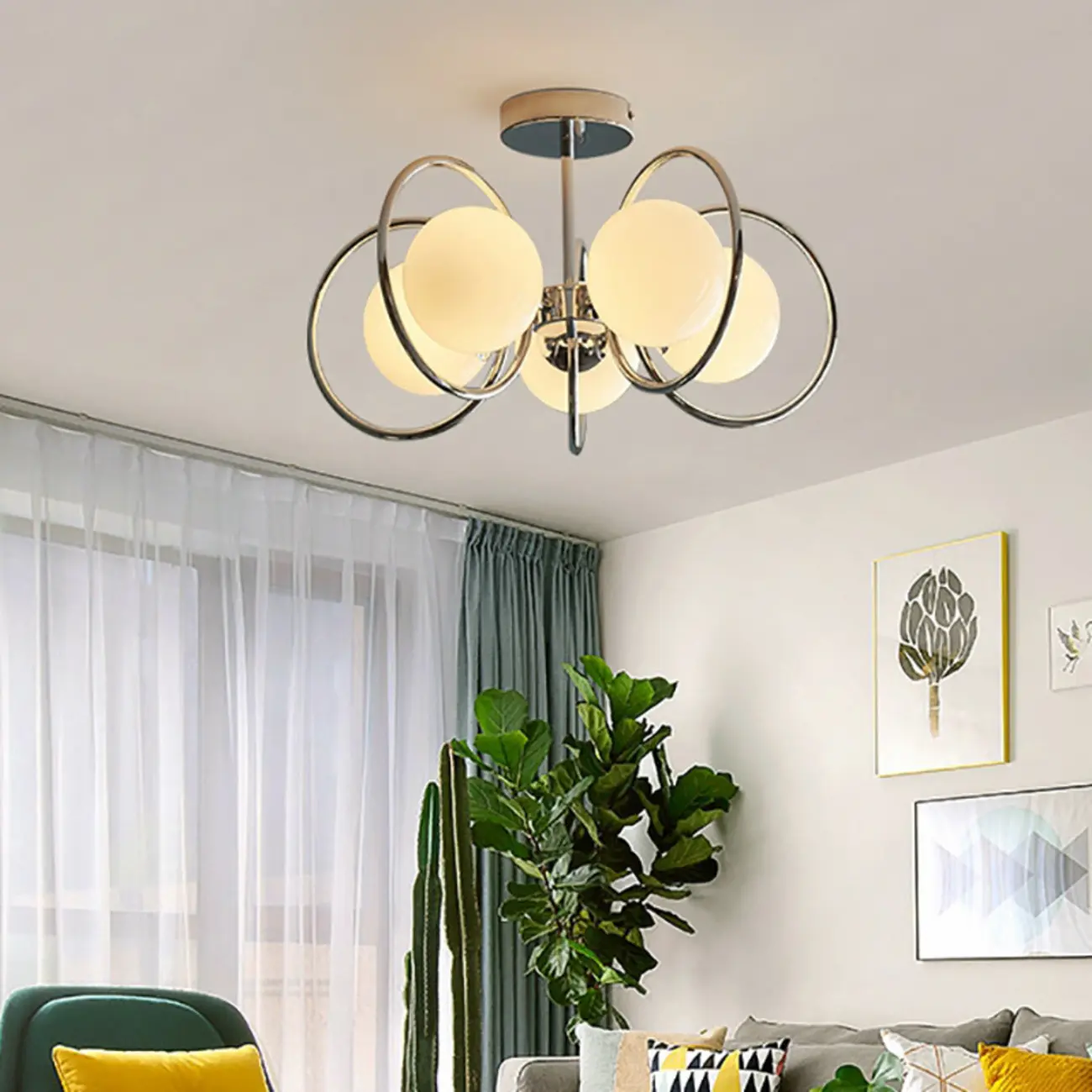 Modern Chrome Semi Flush Ceiling Light for Living Room Image - 11 | homeyfad
