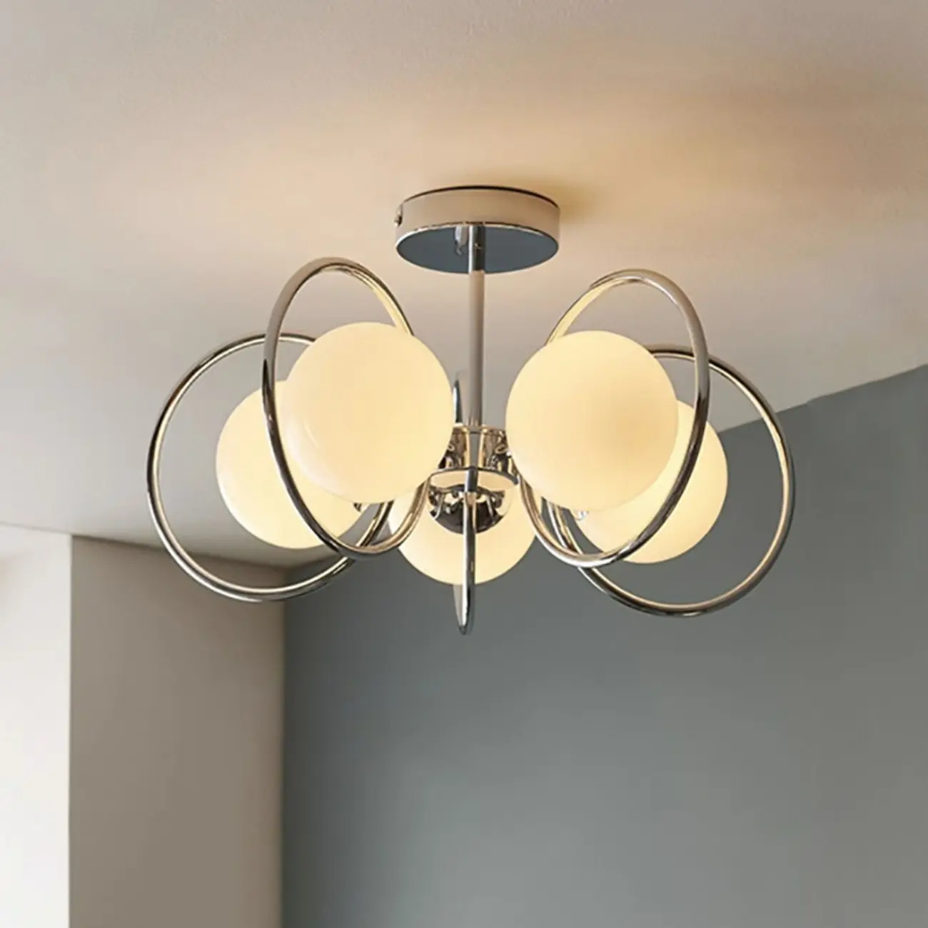 Modern Chrome Semi Flush Ceiling Light for Living Room Image - 13 | homeyfad