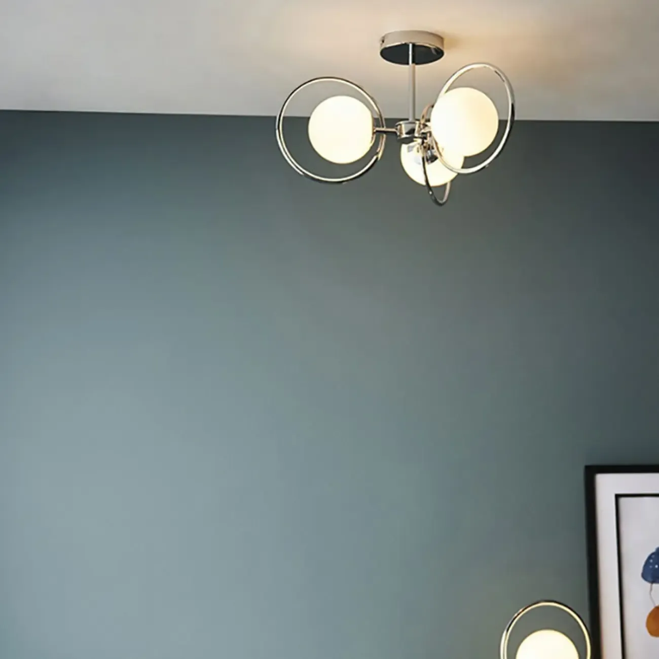 Modern Chrome Semi Flush Ceiling Light for Living Room Image - 14