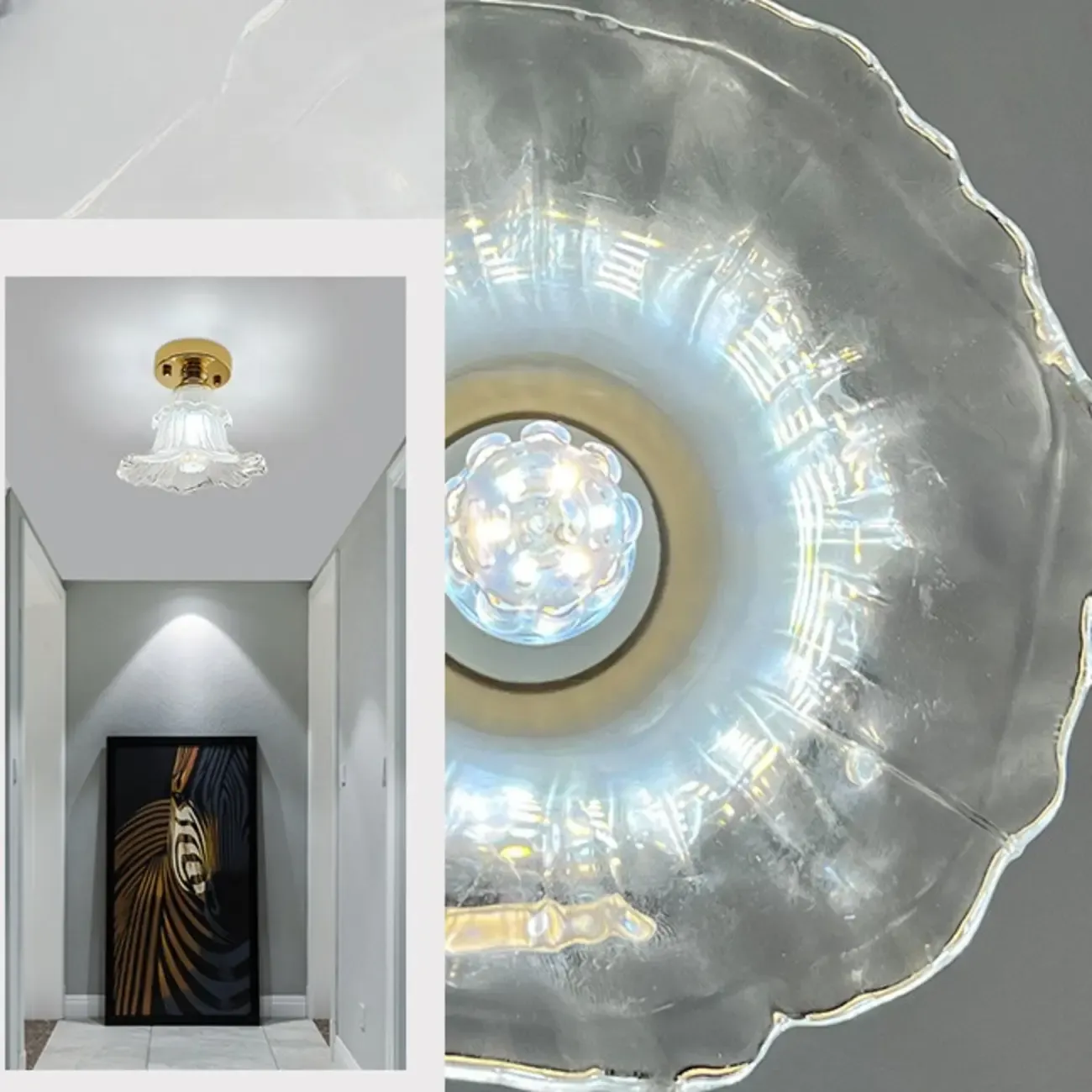 Vintage Wavy-Shaped Semi Flush Ceiling Light for Living Area