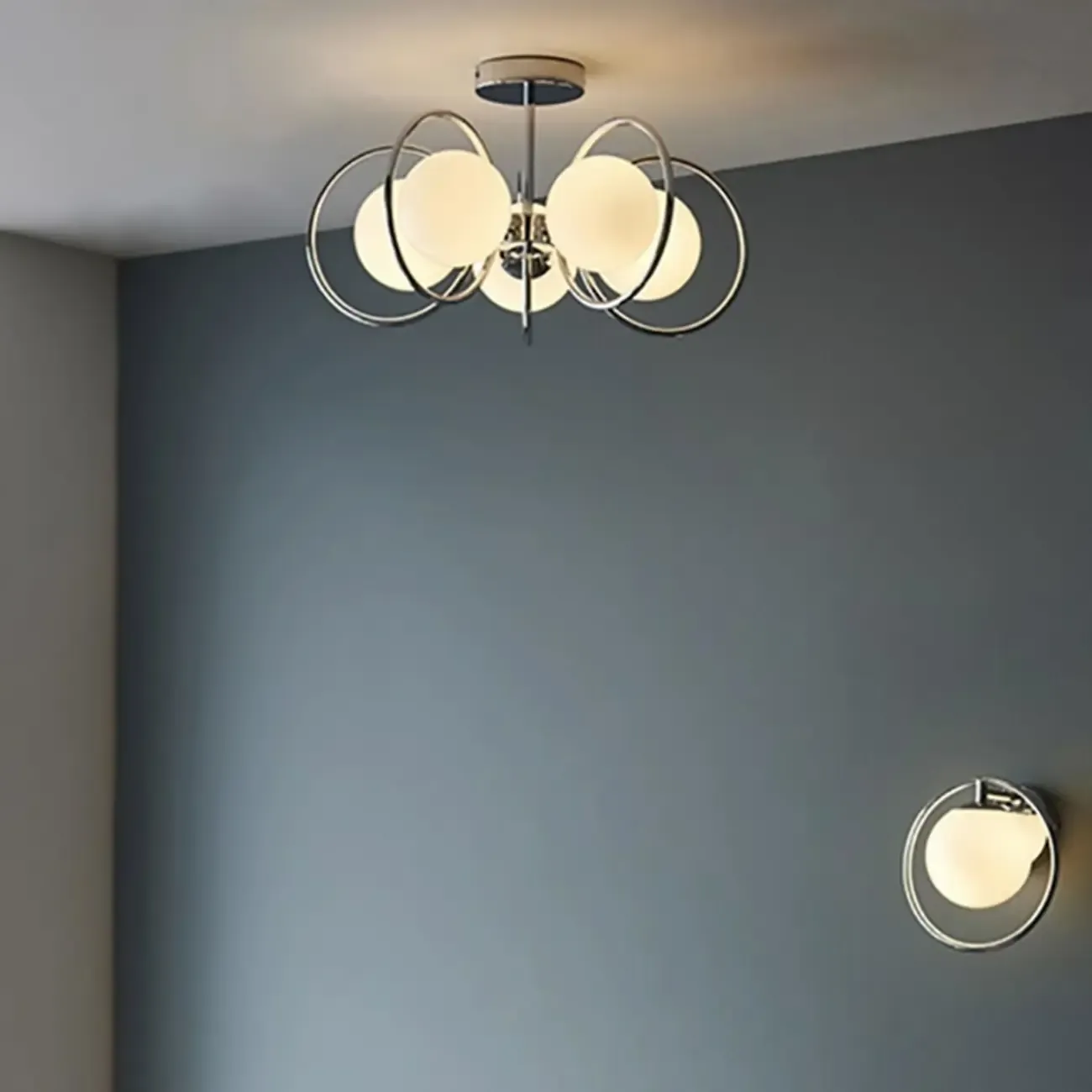 Modern Chrome Semi Flush Ceiling Light for Living Room Image - 15