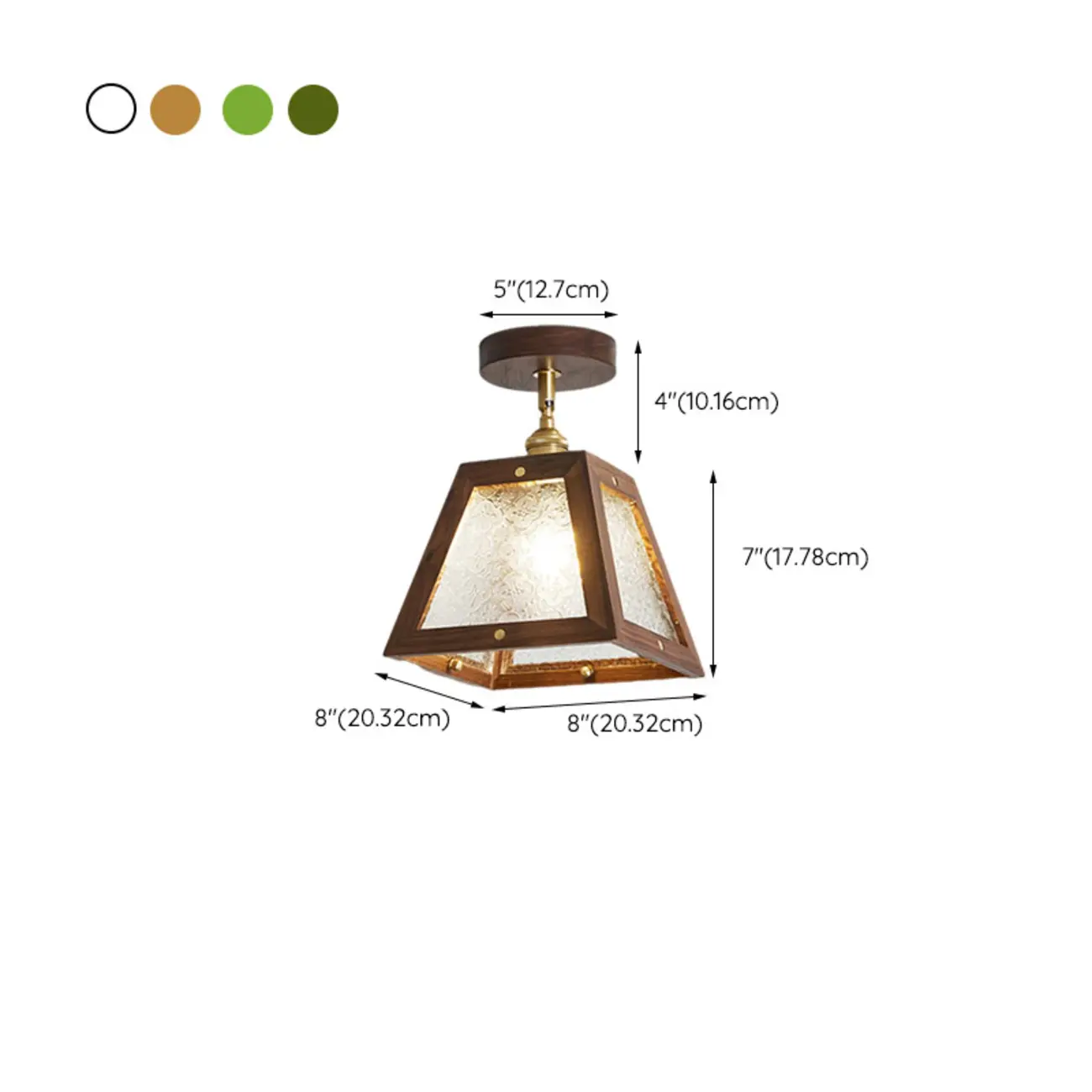 Mini Trapezoidal Walnut Semi-Flush Ceiling Light for Home #size