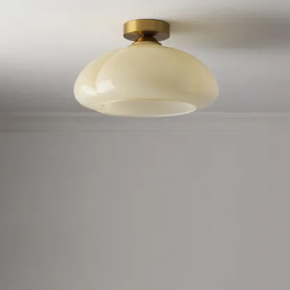 Modern Gold Glass Semi Flush Ceiling Light for Living Room Image - 9