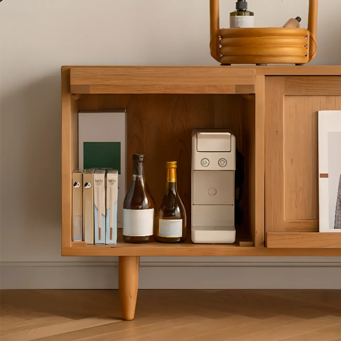 Stylish Wooden TV Stand with Shelves for Living Room Image - 4