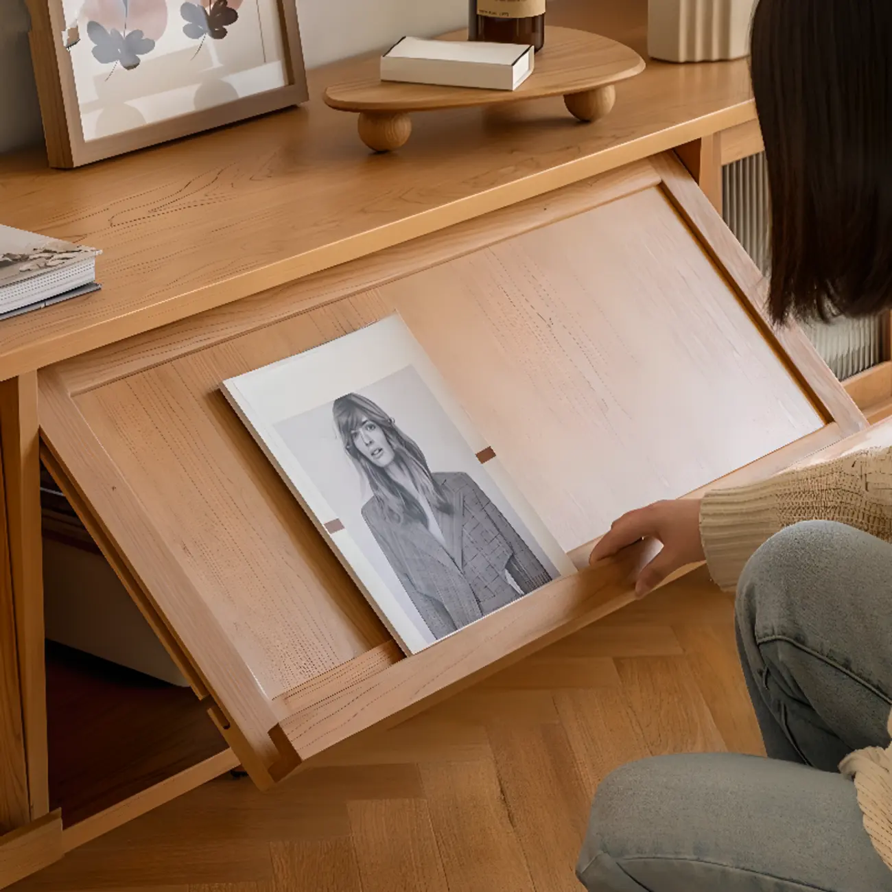 Stylish Wooden TV Stand with Shelves for Living Room Image - 5 | homeyfad