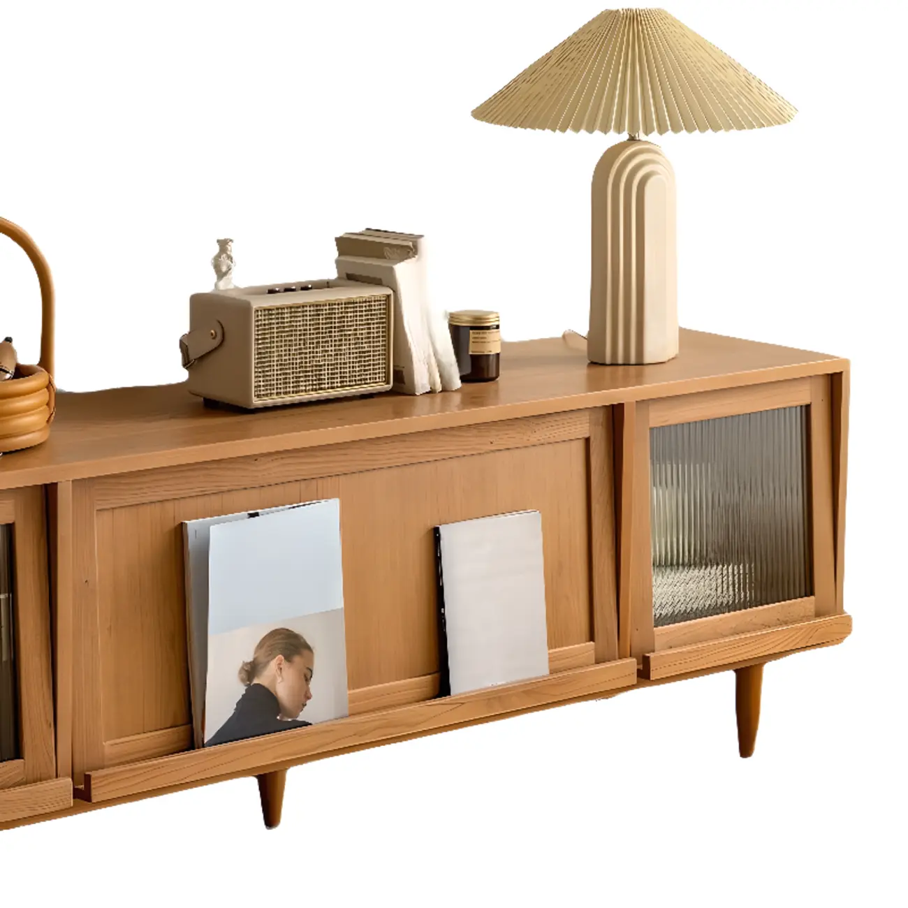 Stylish Wooden TV Stand with Shelves for Living Room Image - 6 | homeyfad