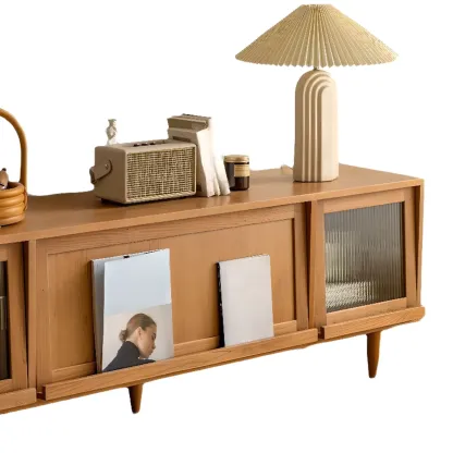 Stylish Wooden TV Stand with Shelves for Living Room Image - 6