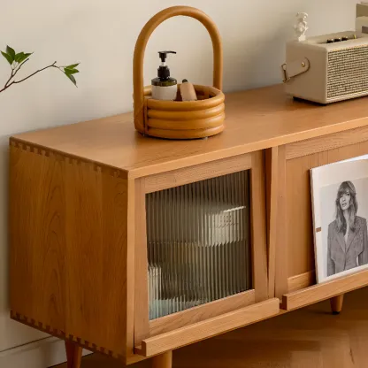 Stylish Wooden TV Stand with Shelves for Living Room Image - 8