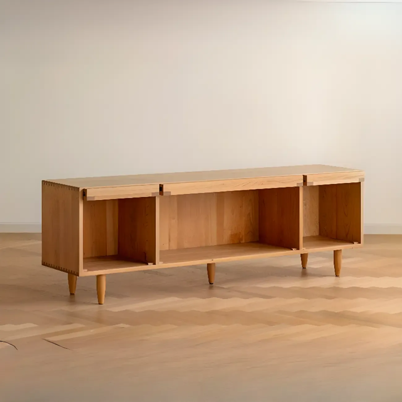 Stylish Wooden TV Stand with Shelves for Living Room Image - 3