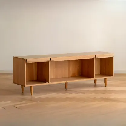 Stylish Wooden TV Stand with Shelves for Living Room Image - 3