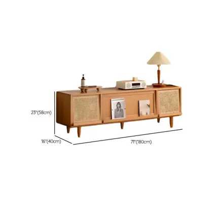 Stylish Wooden TV Stand with Shelves for Living Room Image - 13