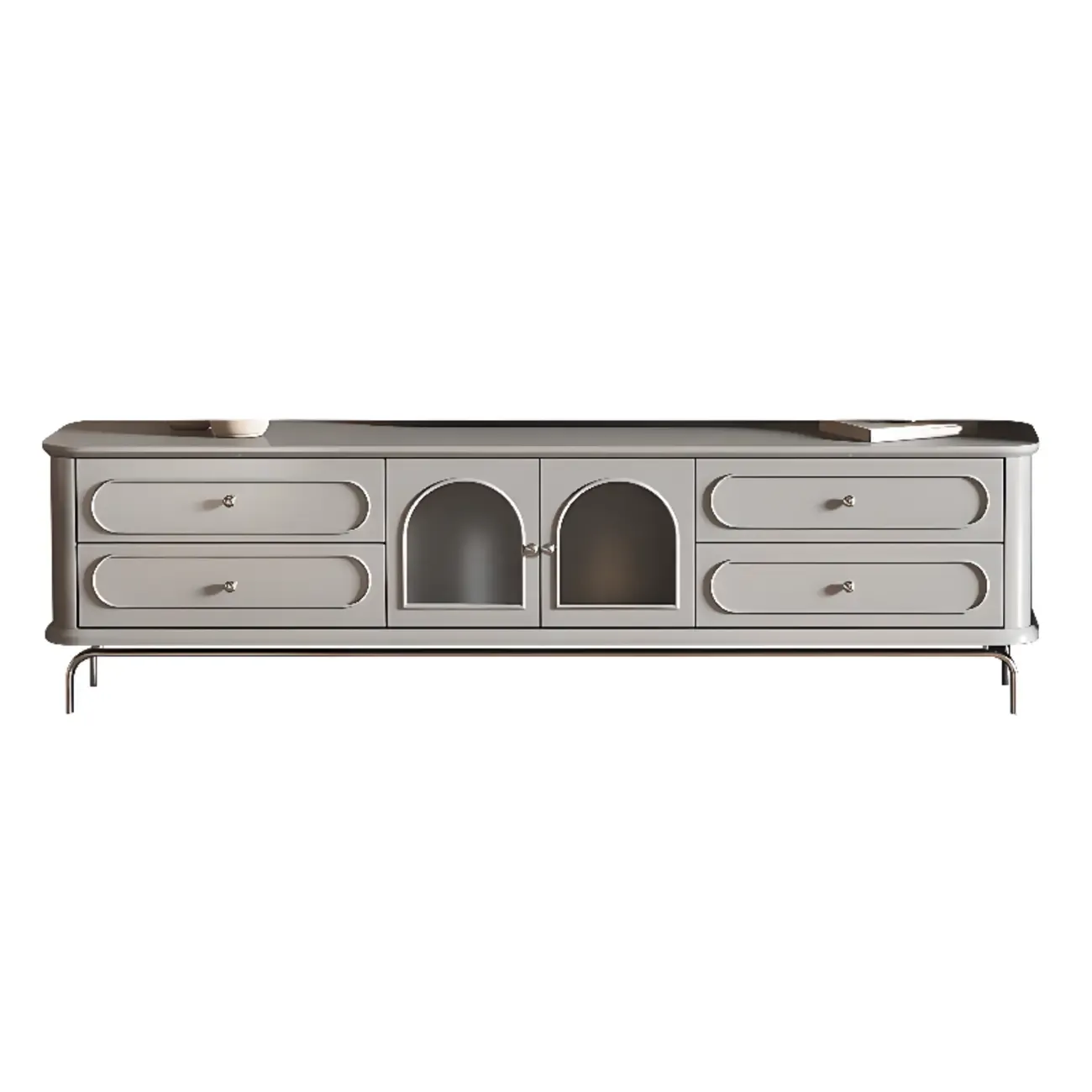 Contemporary Grey Wooden TV Stand with 4-Drawers for Home Image - 5