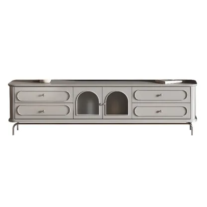 Contemporary Grey Wooden TV Stand with 4-Drawers for Home Image - 5