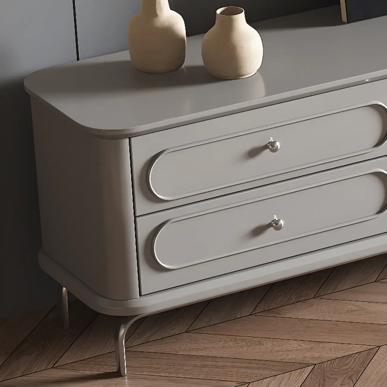 Contemporary Grey Wooden TV Stand with 4-Drawers for Home Image - 6