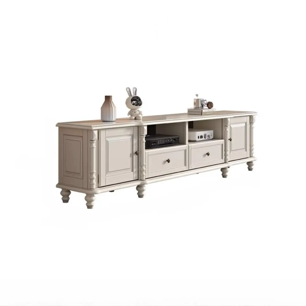 Industrial White Wooden TV Stand with Open Shelving for Home Image - 5 | homeyfad