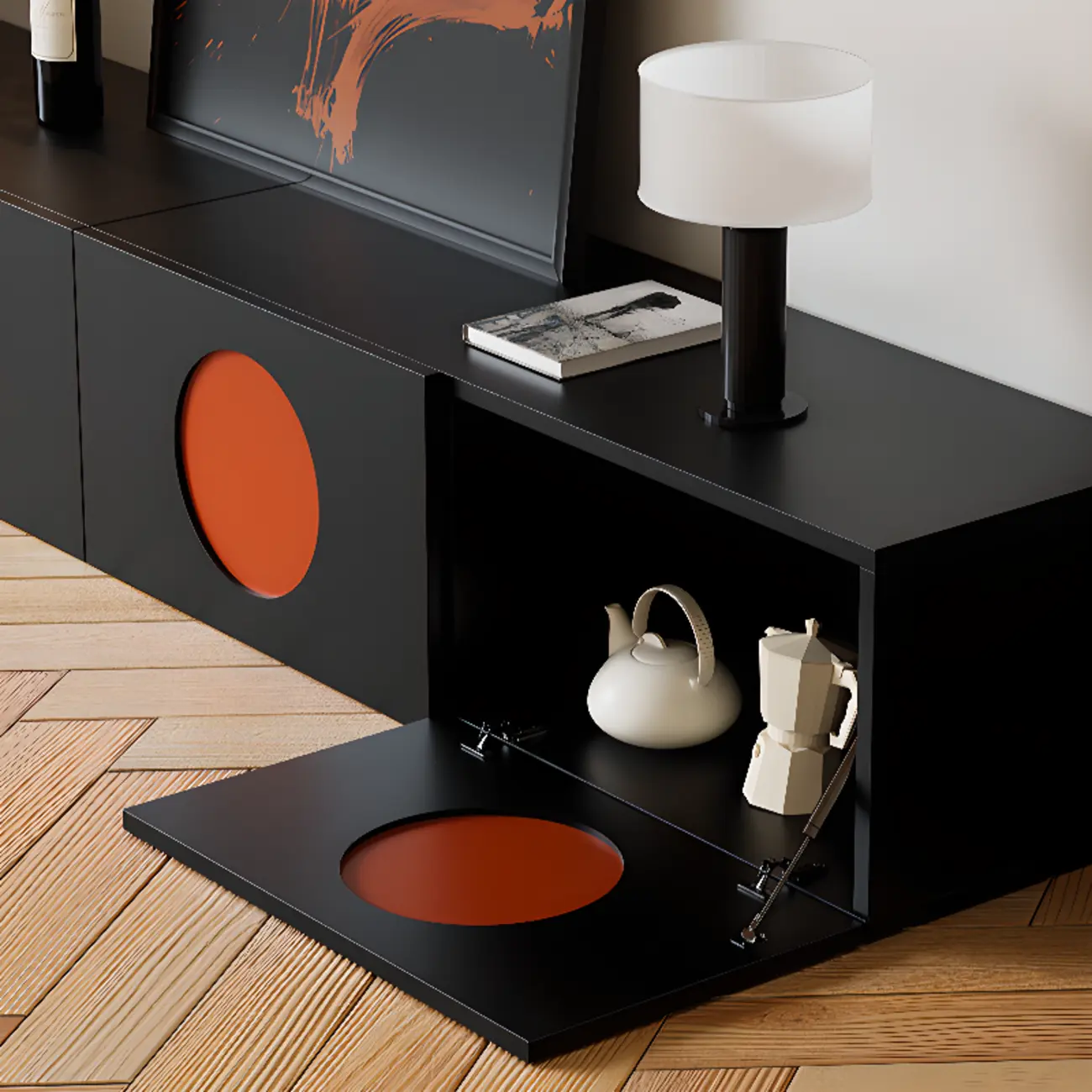 Minimalist Wood 4-Cabinet White TV Stand for Living Room Image - 6 | homeyfad