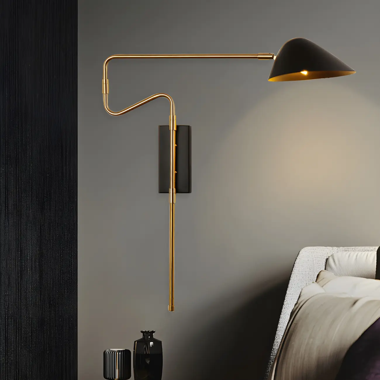 Black Metal Swing Arm Plug in Wall Sconce for Bedroom | homeyfad