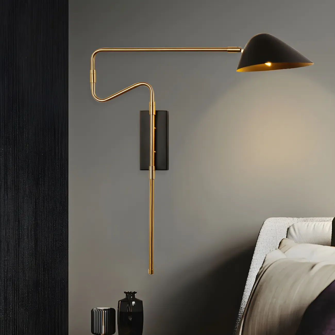 Black Metal Swing Arm Plug in Wall Sconce for Bedroom