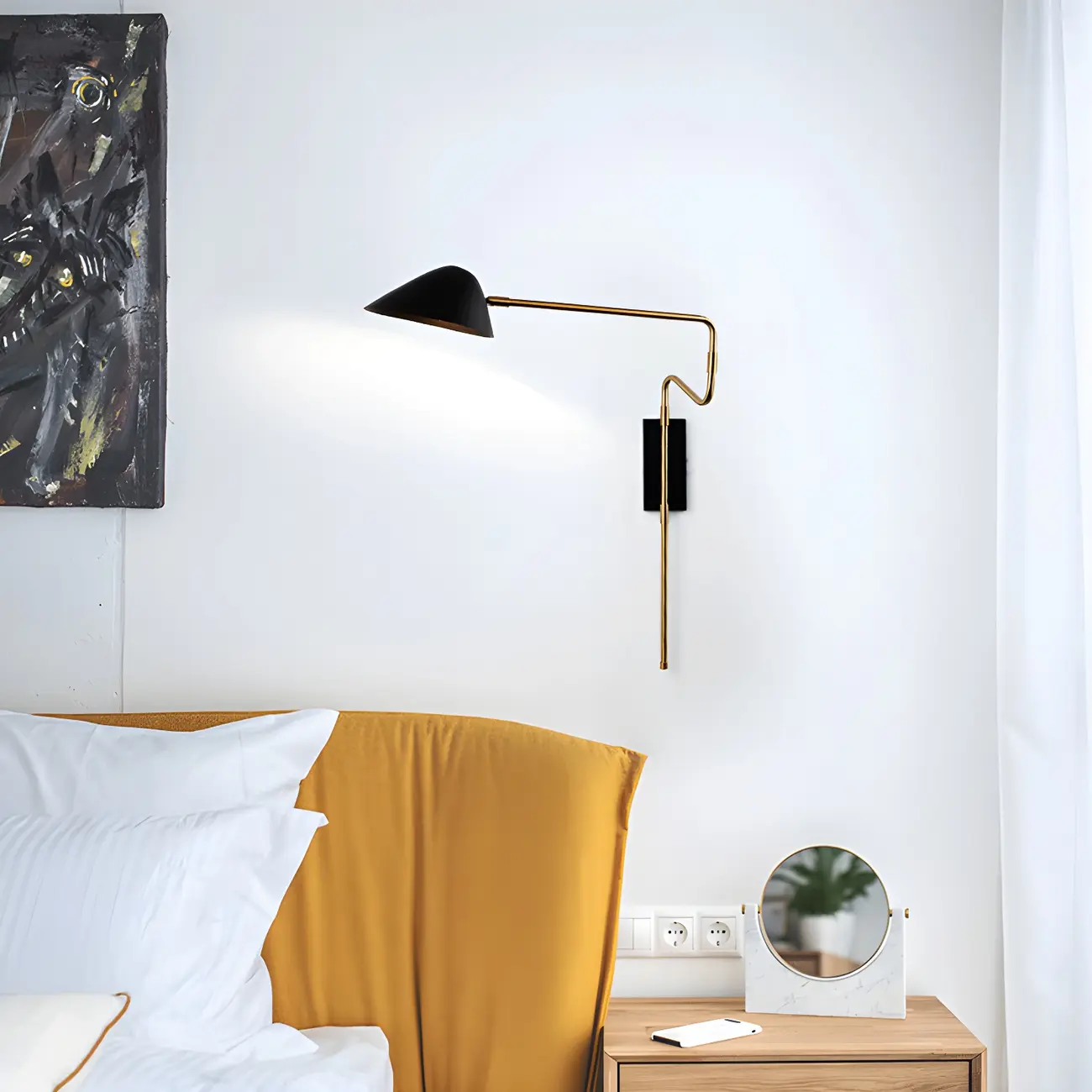 Black Metal Swing Arm Plug in Wall Sconce for Bedroom | homeyfad