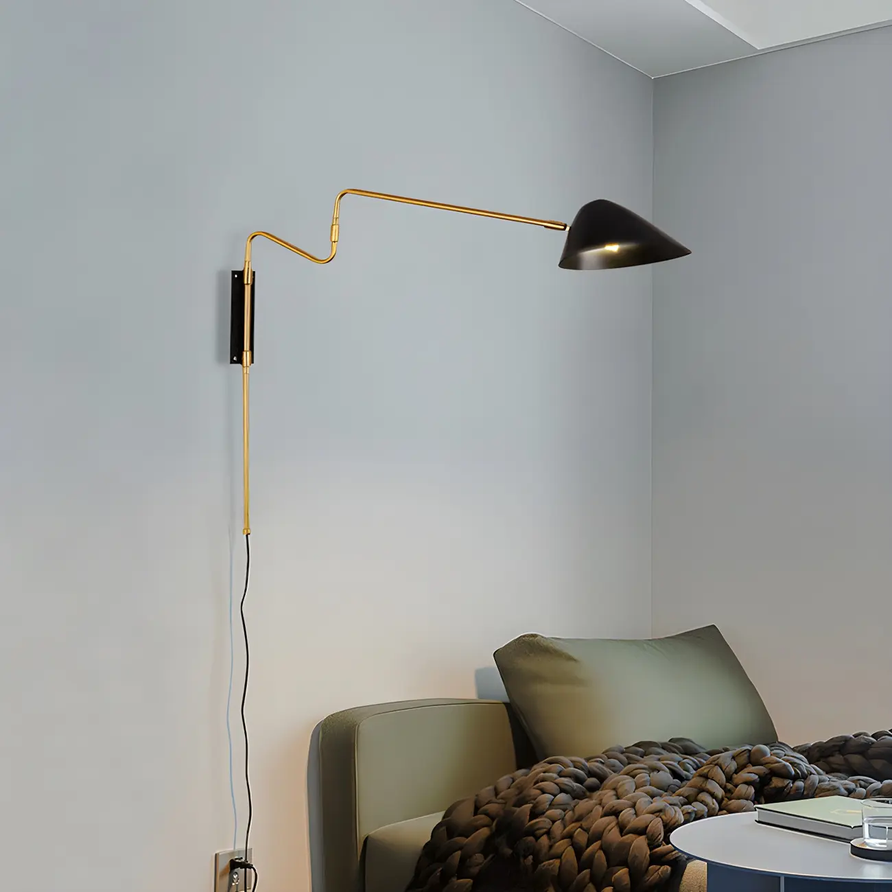 Black Metal Swing Arm Plug in Wall Sconce for Bedroom | homeyfad