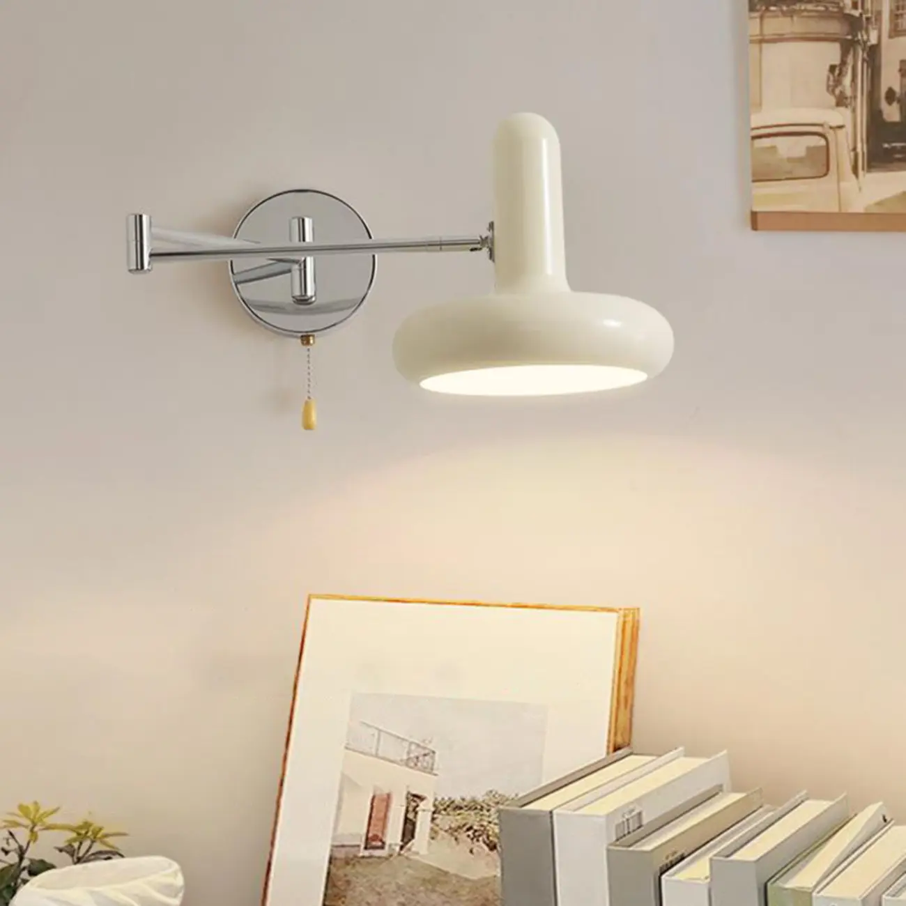 Adjustable Chrome Swing Arm Wall Light Fixture for Reading Nook Image - 1 | homeyfad