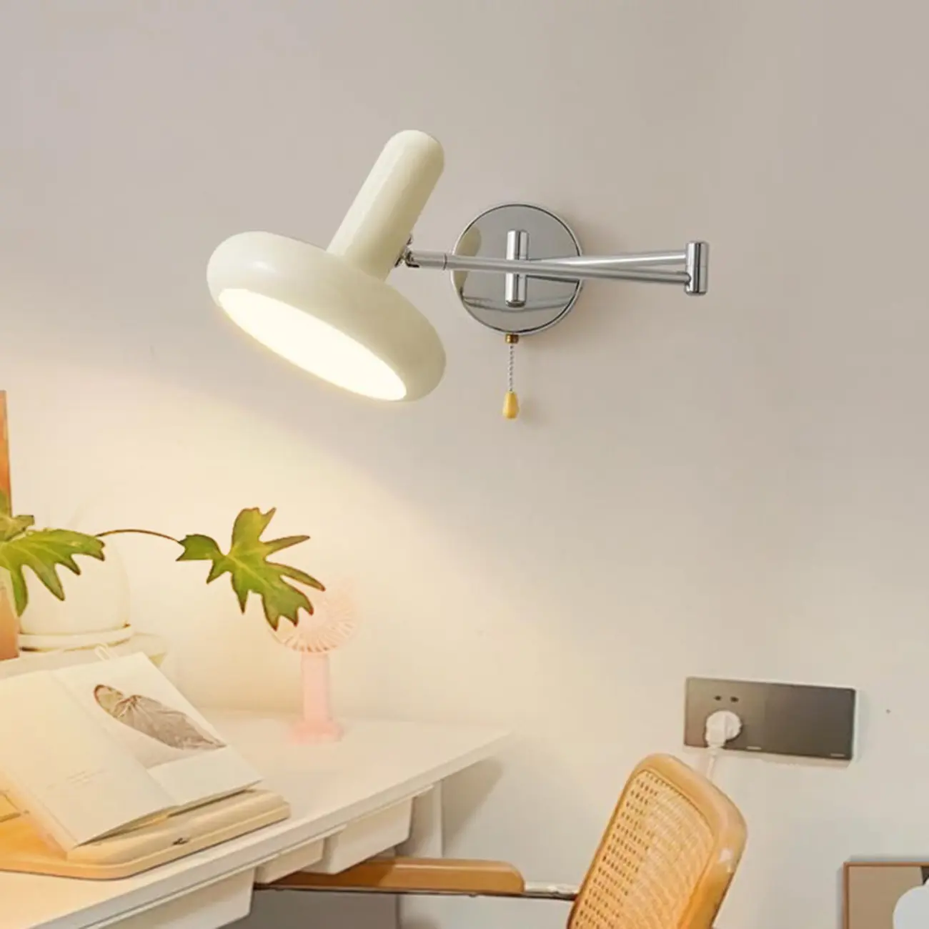 Adjustable Chrome Swing Arm Wall Light Fixture for Reading Nook Image - 2 | homeyfad