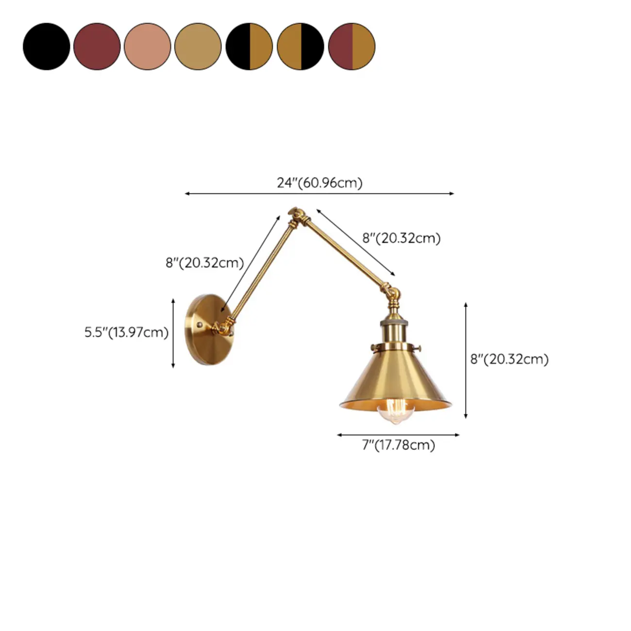 Vintage Adjustable Swing Arm Wall Light for Living Room #size