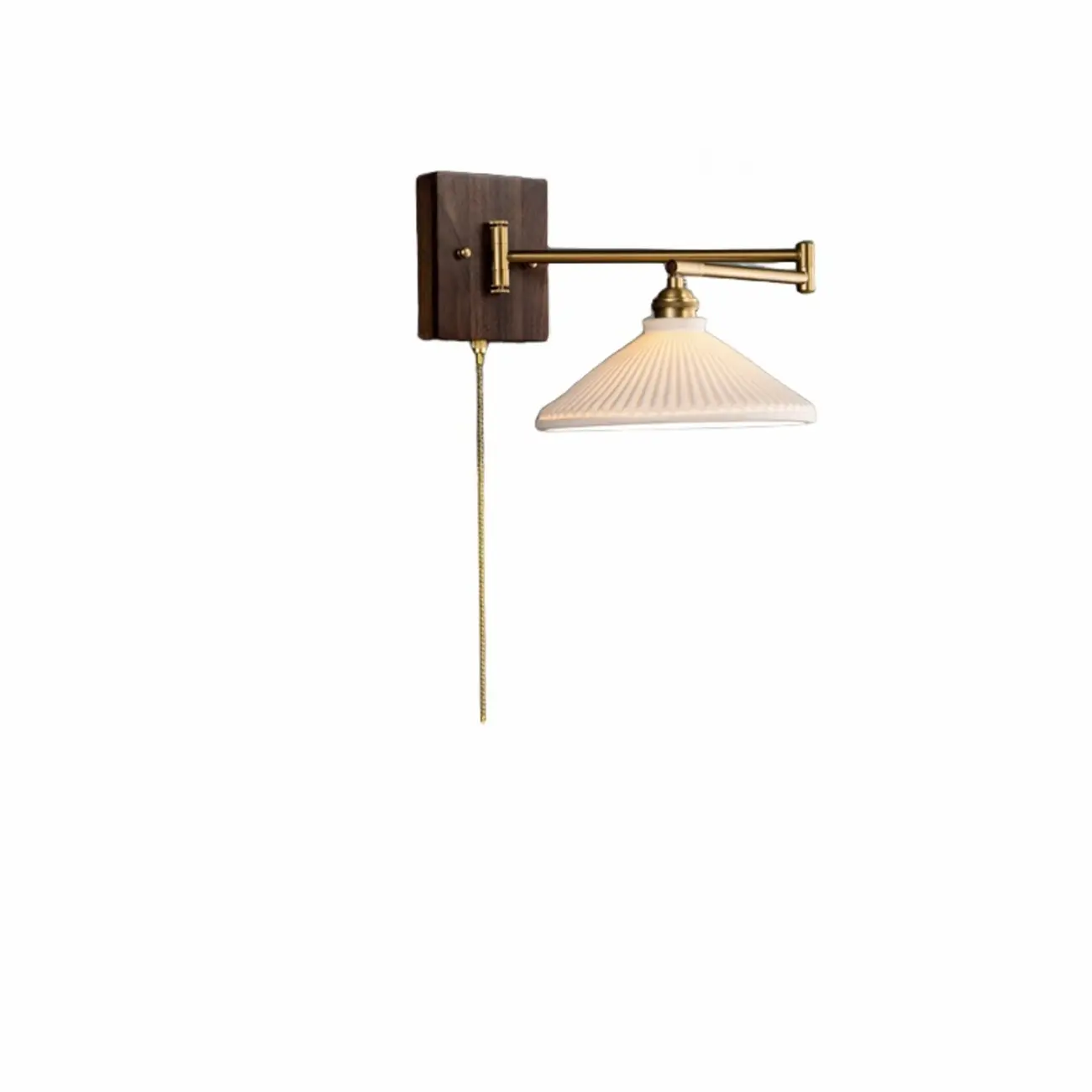 Vintage Bedside Walnut Swing Arm Wall Light with Glass Shade | homeyfad