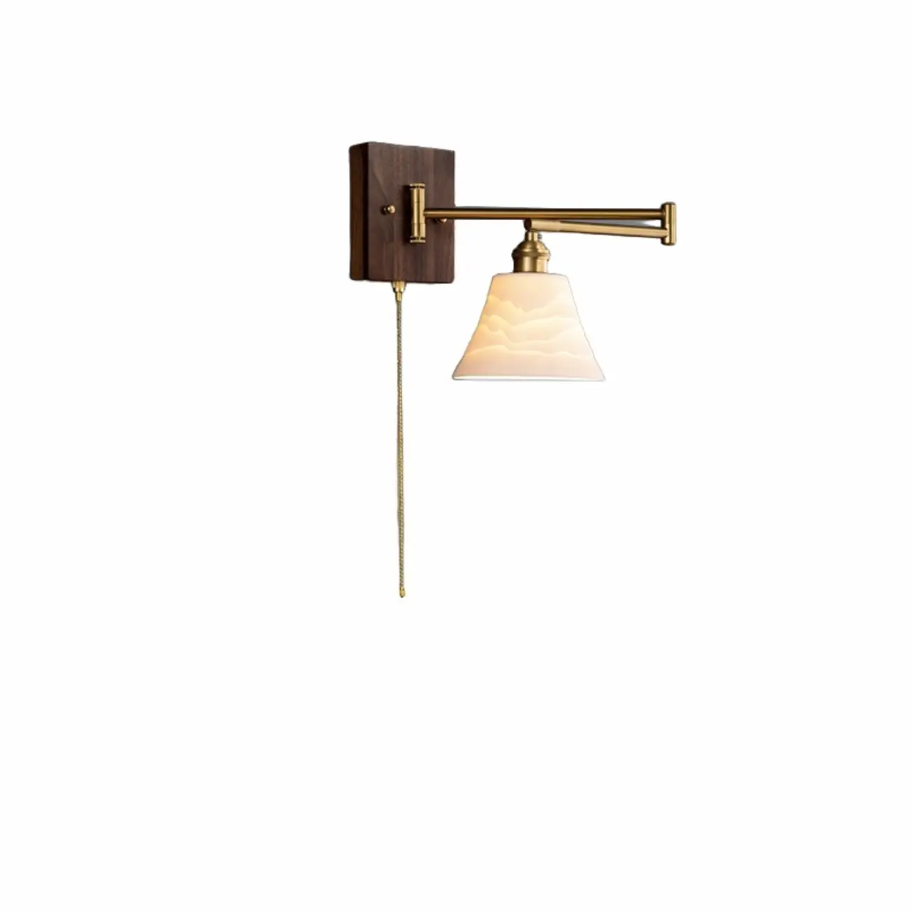 Vintage Bedside Walnut Swing Arm Wall Light with Glass Shade | homeyfad