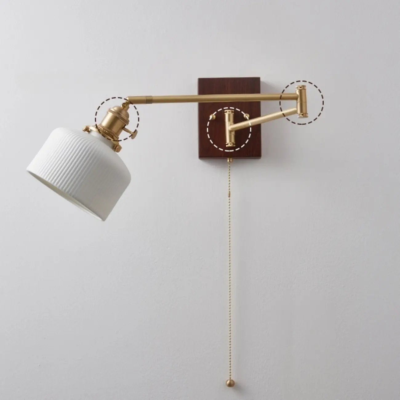 Vintage Bedside Walnut Swing Arm Wall Light with Glass Shade | homeyfad
